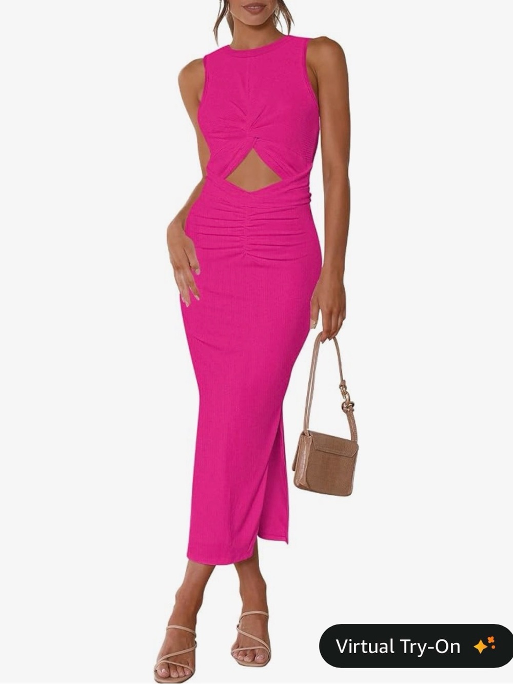 Amazon Hot Pink Twist Front Cutout Midi Dress
